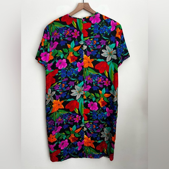 Vintage 80s Designer Spencer Jeremy Floral Short Sleeve Silk midi Dress 14 - Picture 2 of 5